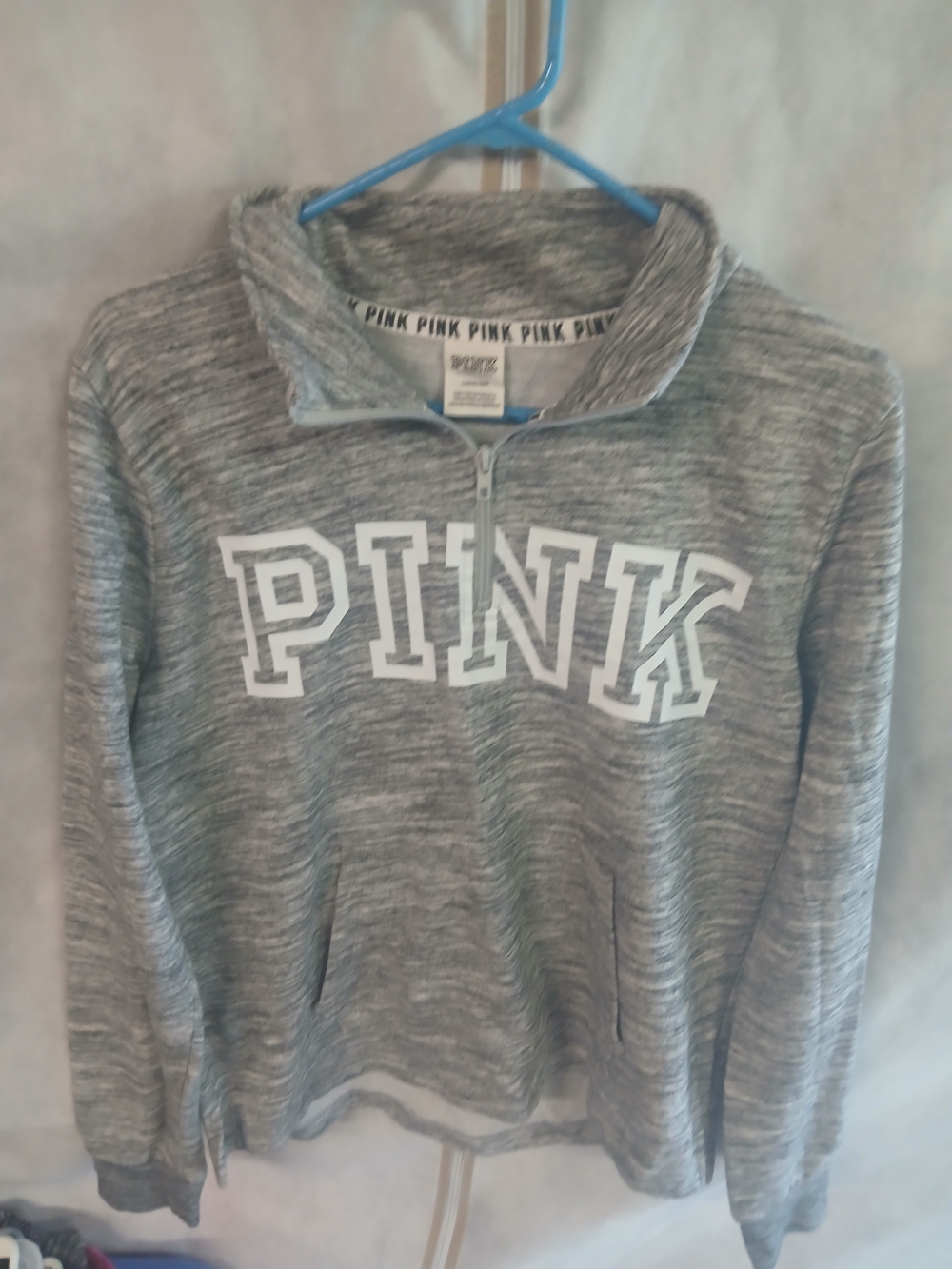 PINK Victoria's Secret by Victoria's Secret Gray Quarter-Zip Sweatshirt